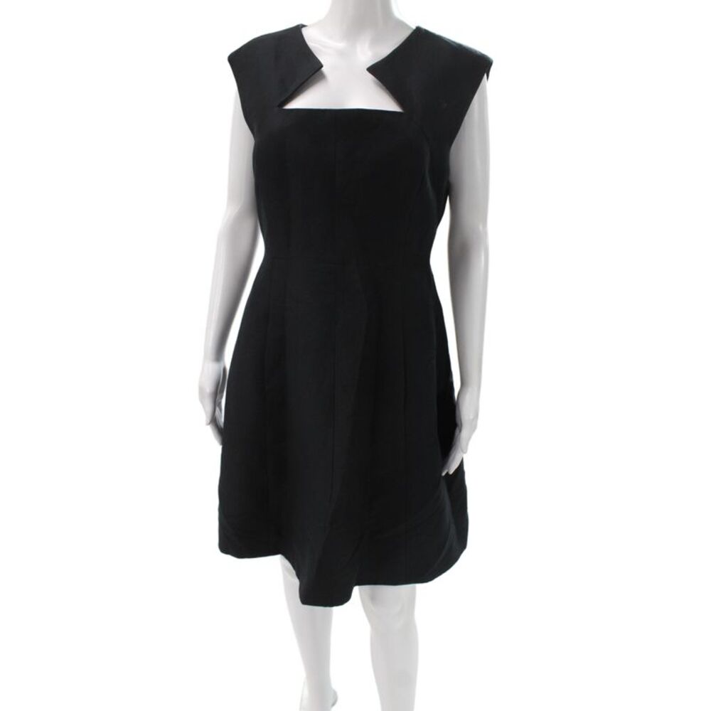 Halston Heritage Women Sheath Dress Black Square Neck Sleeveless Short Size 10